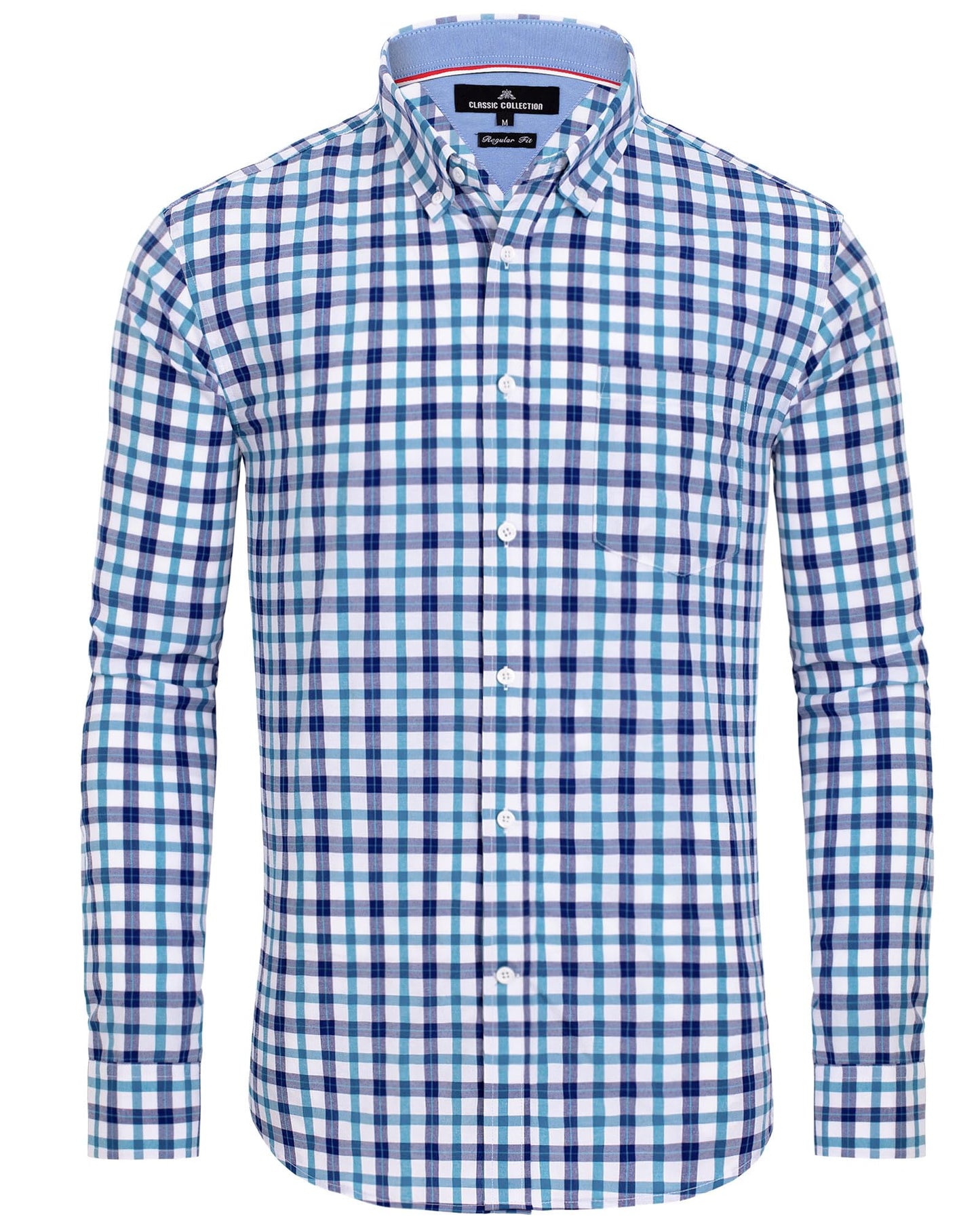 HOTAlimens & Gentle Men's Plaid Button Down Shirts Cotton Long Sleeve Dress Shirts Regular Fit Gingham Shirts
