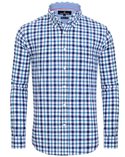 HOTAlimens & Gentle Men's Plaid Button Down Shirts Cotton Long Sleeve Dress Shirts Regular Fit Gingham Shirts