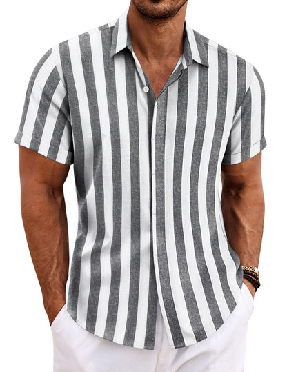 HOTCOOFANDY Men's Linen Shirts Short Sleeve Casual Shirts Button Down Shirt for Men Beach Summer Wedding Shirt