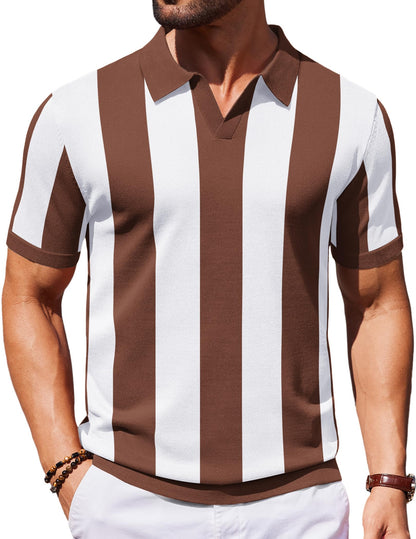 HOTCOOFANDY Men's V Neck Short Sleeve Stretch Knit Polo Shirt