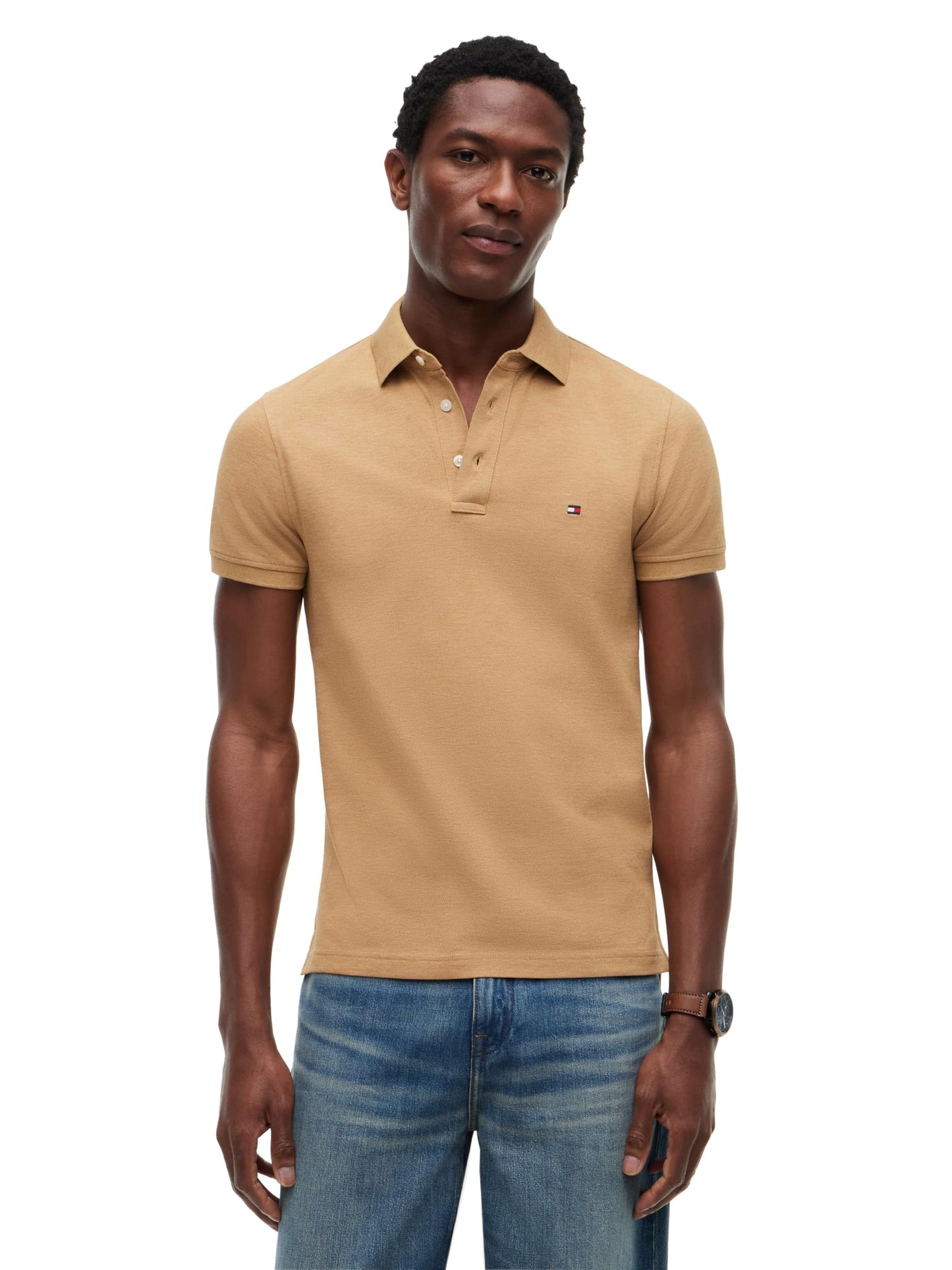 HOTTommy Hilfiger Men's Short Sleeve Polo Shirts in Slim Fit with Stretch and Organic Pique Cotton