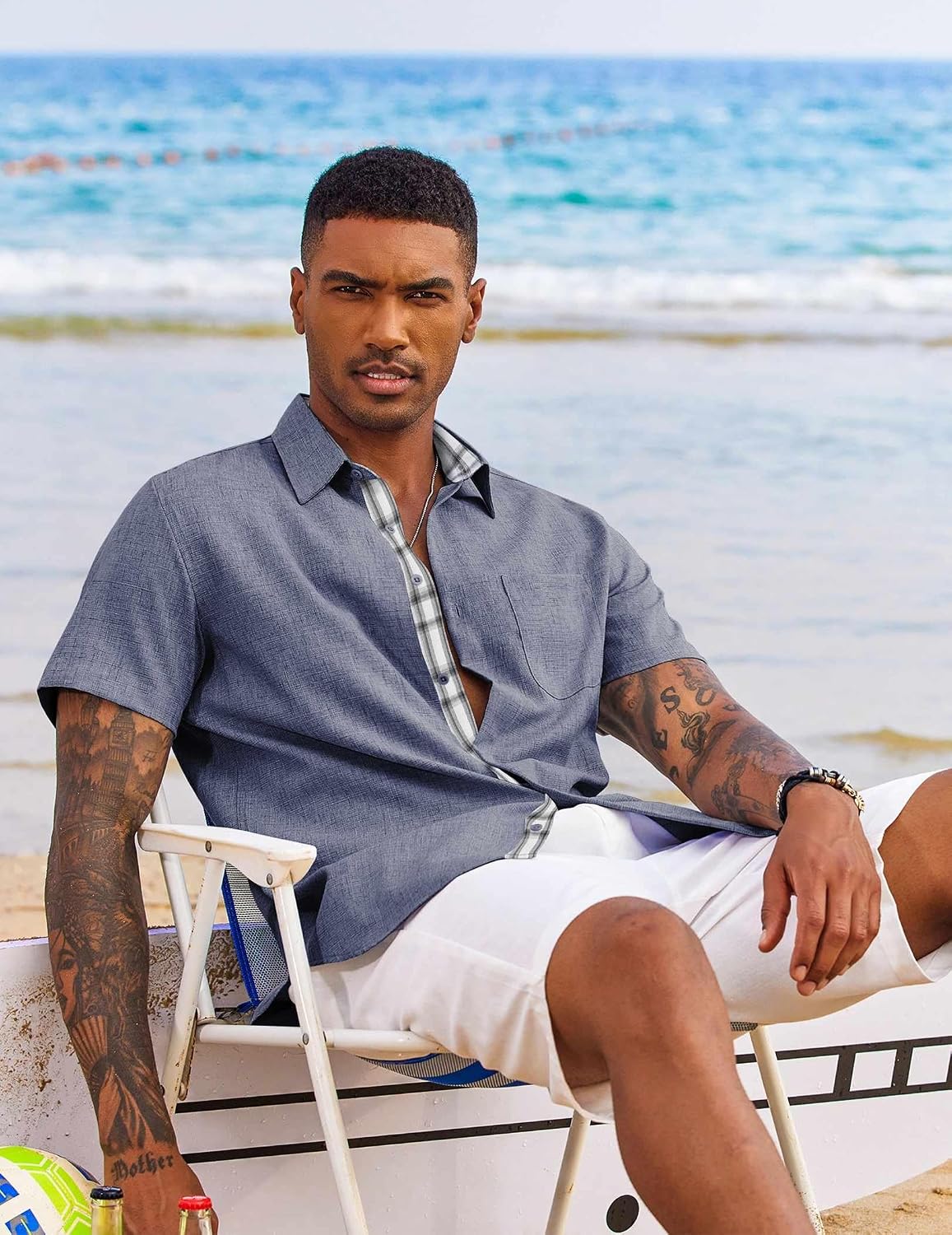 HOTCOOFANDY Men's Button Down Shirts Short Sleeve Casual Summer Beach Vacation Wedding Shirt with Pocket