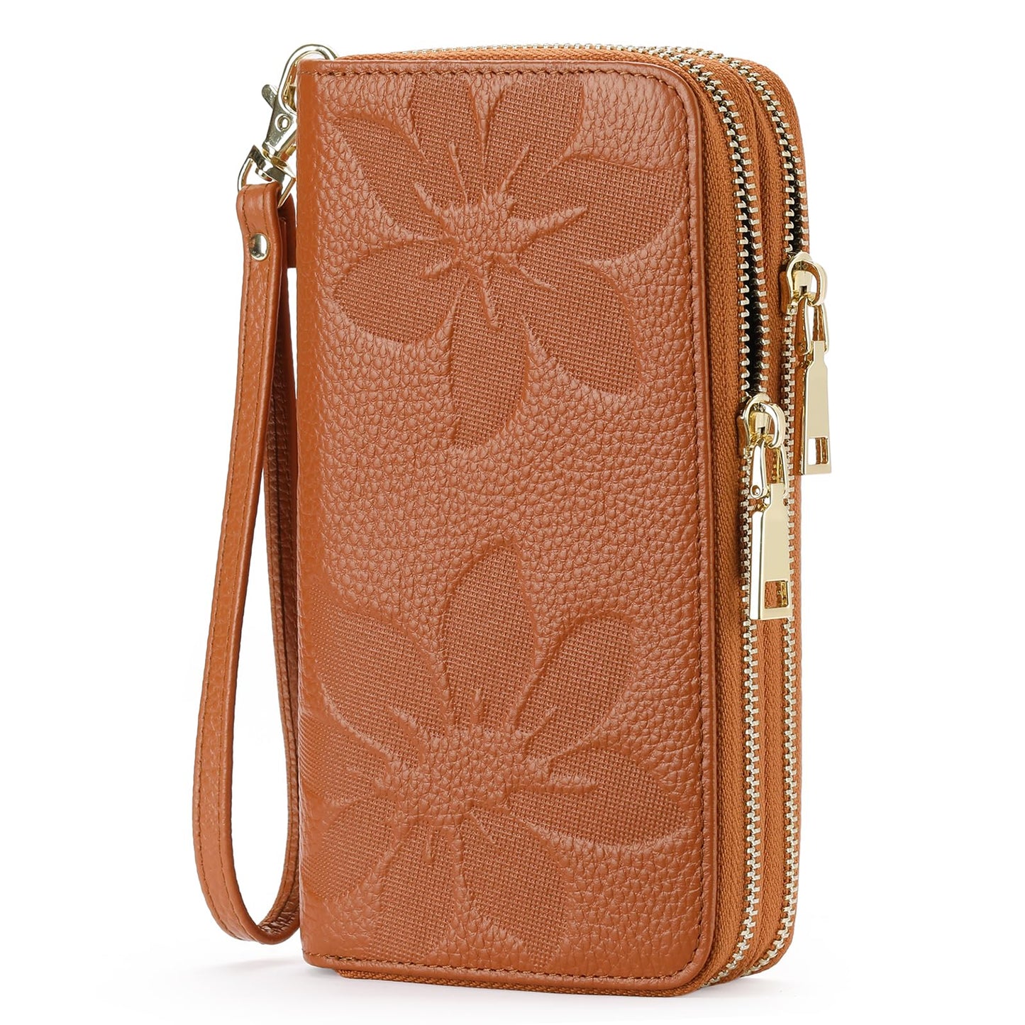 HOTGOIACII Women's Wallet Large Capacity Double Zip Ladies Card Phone Holder RFID Blocking Wristlet Leather