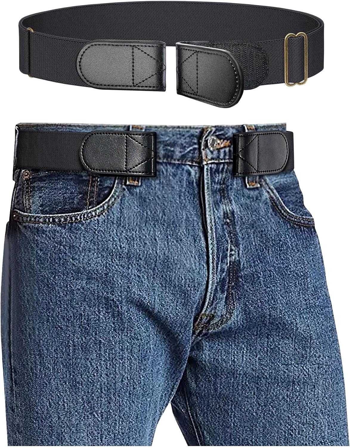 HOTMagic Buckleless Men's Stretch Belts: Comfort Revolution- Hook-Loop Adjustable No Buckle Elastic Belt for Jeans Khaki, 32-48"