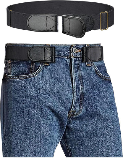 HOTMagic Buckleless Men's Stretch Belts: Comfort Revolution- Hook-Loop Adjustable No Buckle Elastic Belt for Jeans Khaki, 32-48"