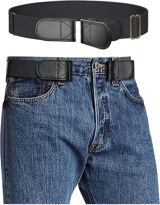 HOTMagic Buckleless Men's Stretch Belts: Comfort Revolution- Hook-Loop Adjustable No Buckle Elastic Belt for Jeans Khaki, 32-48"