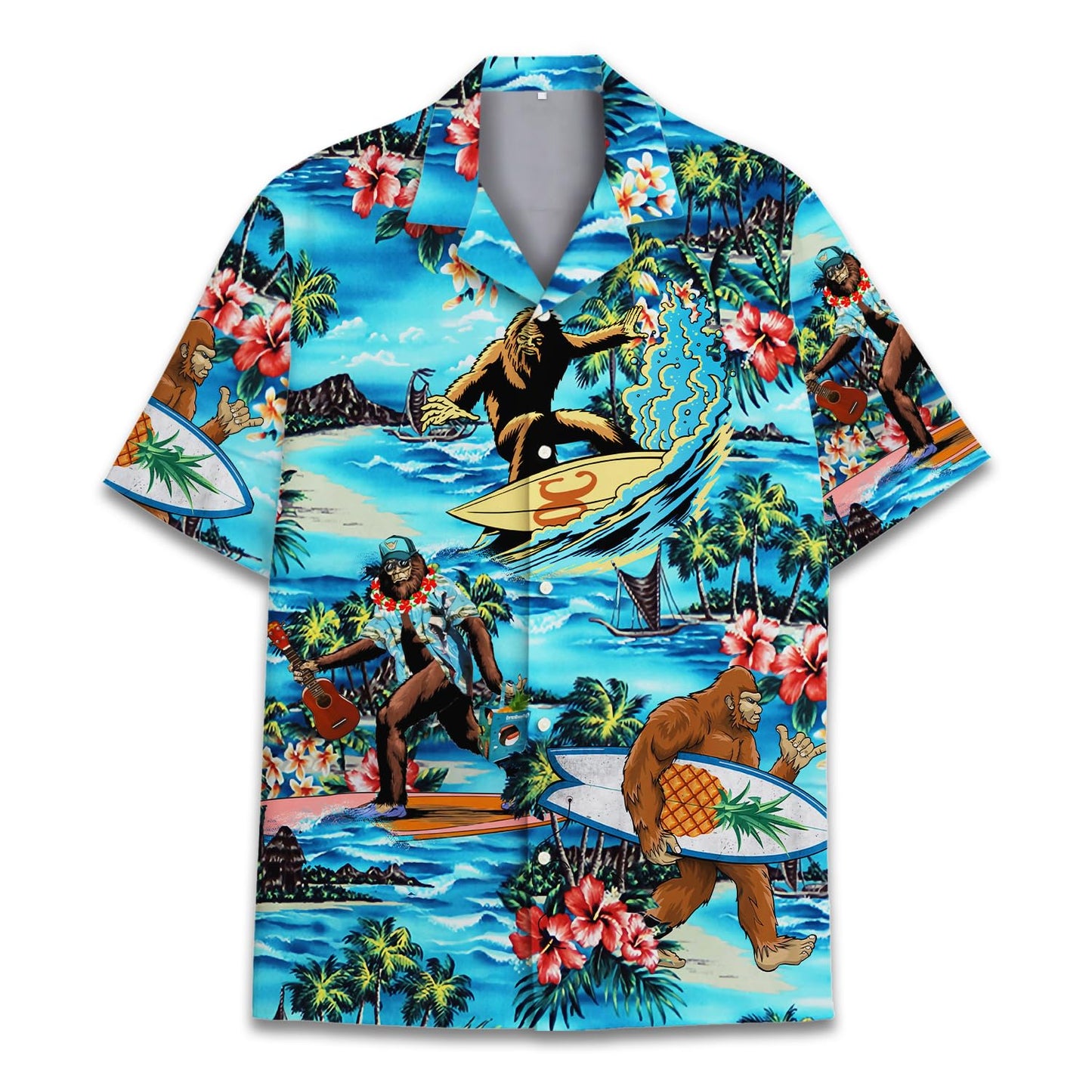 HOTTropical Bigfoot Hawaiian Shirts for Men Women, Sasquatch Summer Beach Button Down Short Sleeve