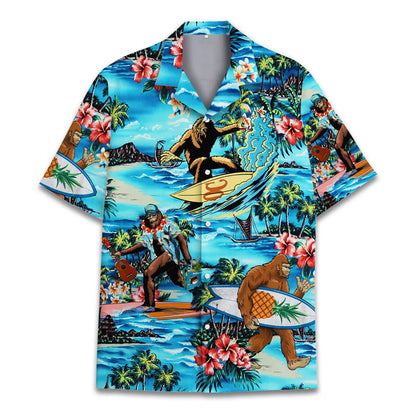 HOTTropical Bigfoot Hawaiian Shirts for Men Women, Sasquatch Summer Beach Button Down Short Sleeve