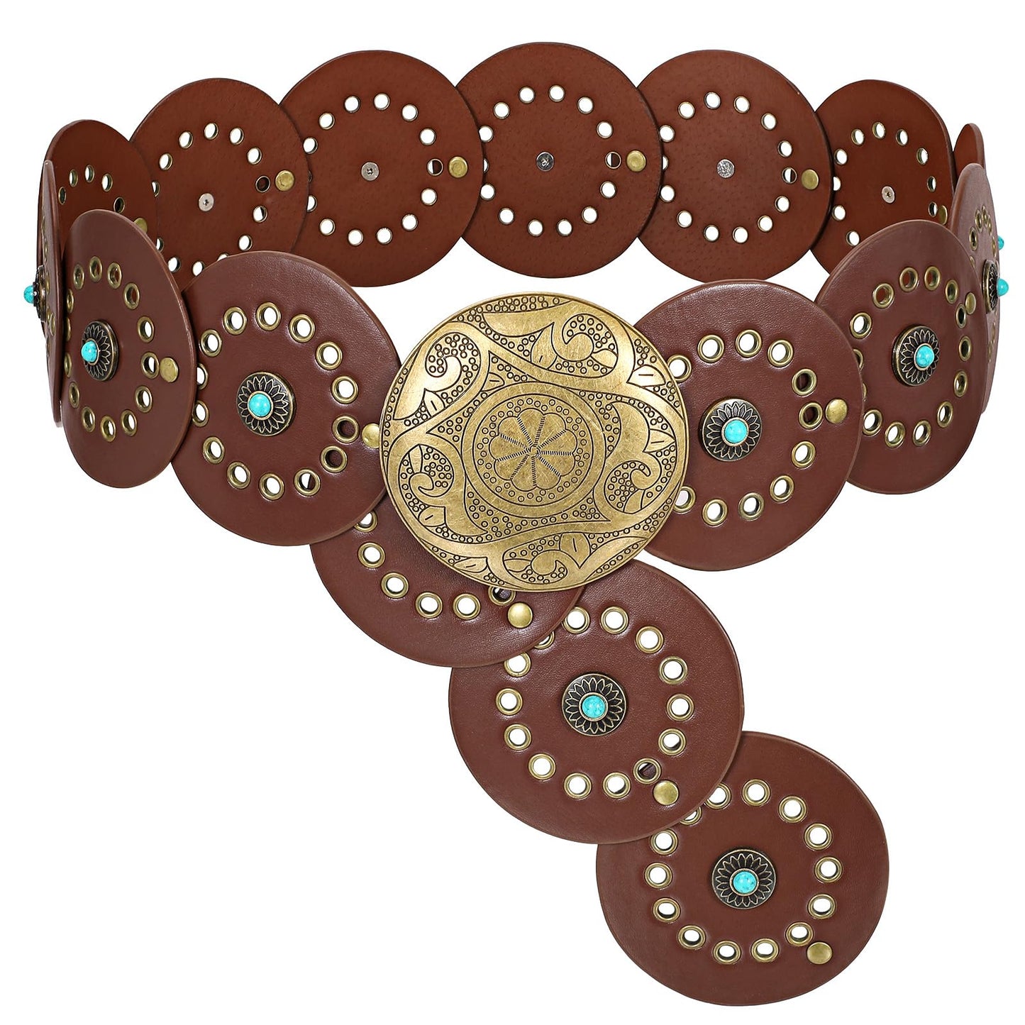 HOTXZQTIVE Western PU Leather Belts for Woman Concho Cowgirl Cowboy Disc Belt for Ladies Wide Boho Country Waist Belts for Dress
