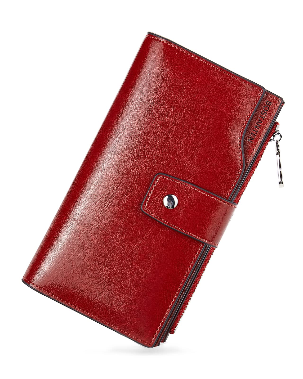 HOTBOSTANTEN Womens Leather Wallet RFID Large Capacity Credit Card Holder | 4 ID Windows, 16 Card Slots, Zipper Coin Pocket, Clutch Wallet, Long Bifold, Ladies Gifts, Brown