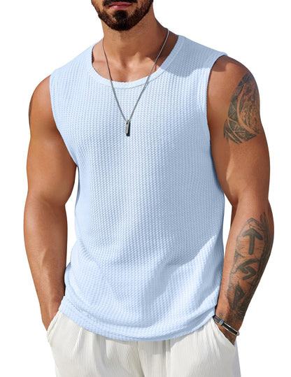 HOTCOOFANDY Mens Casual Tank Tops 2 Pack Waffle Knit Sleeveless Shirt Breathable Tank Shirts Summer Muscle Tee