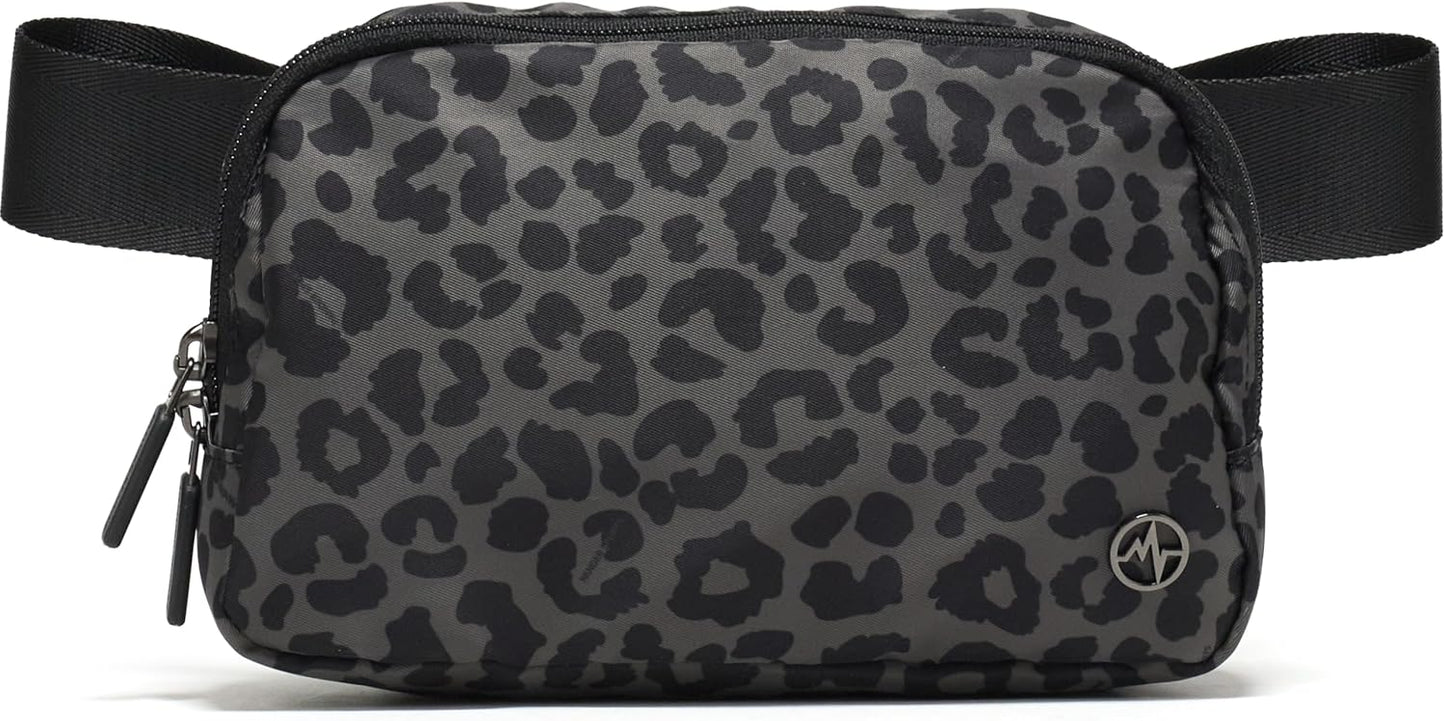 HOTPander Two Way Zipper Fanny Pack Nylon Everywhere Belt Bag for Women, Water Repellent Waist Packs, Crossbody Bags with Adjustable Strap (Grey Leopard)
