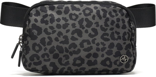 HOTPander Two Way Zipper Fanny Pack Nylon Everywhere Belt Bag for Women, Water Repellent Waist Packs, Crossbody Bags with Adjustable Strap (Grey Leopard)