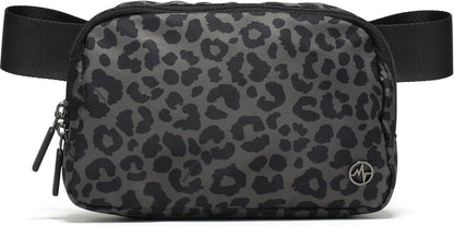 HOTPander Two Way Zipper Fanny Pack Nylon Everywhere Belt Bag for Women, Water Repellent Waist Packs, Crossbody Bags with Adjustable Strap (Grey Leopard)