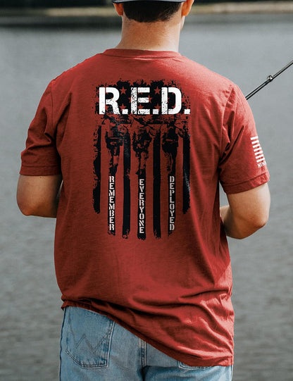 HOTNine Line Friday T-Shirt for Men, Remember Everyone Deployed Military Veteran Shirt, Patriotic American Flag USA Made | R.E.D. Friday Military Veteran Shirt, Patriotic American Flag USA Made