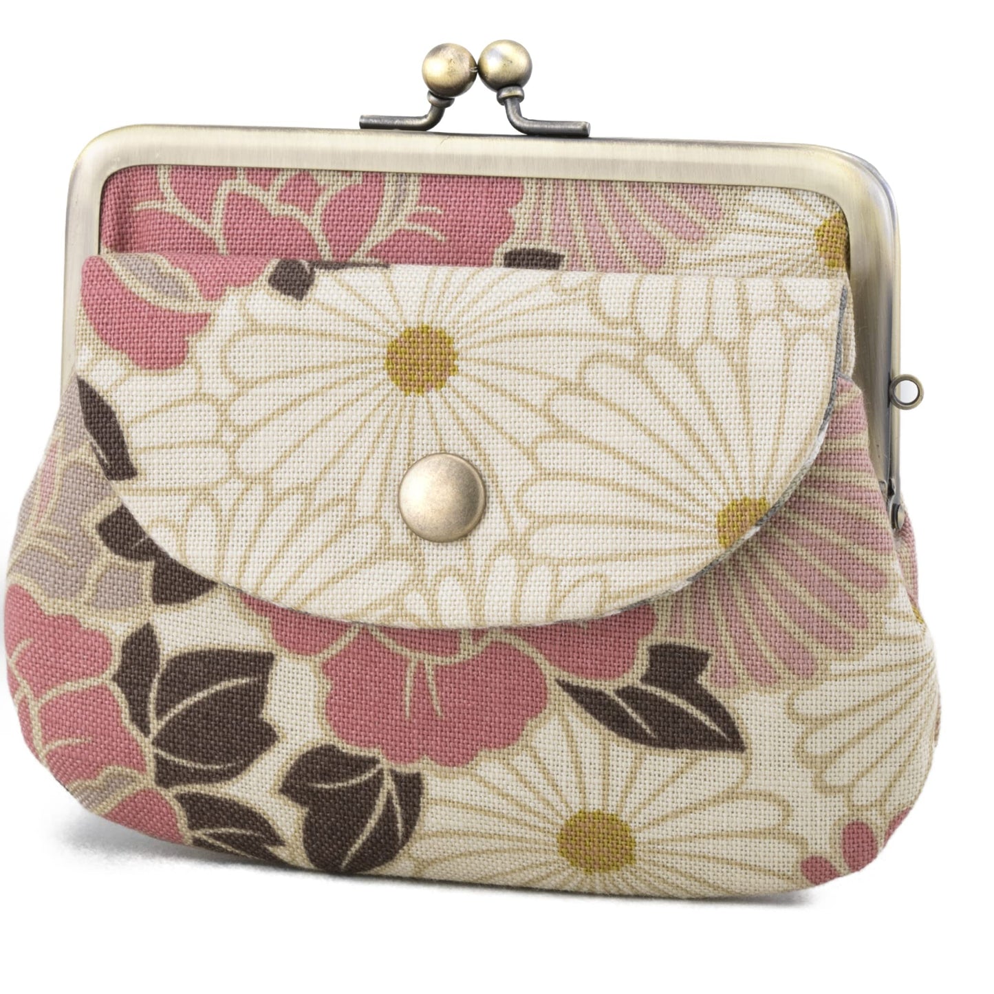 HOTVintage Floral Kiss Lock Coin Change Wallet Purses (Retro Flower - Pinkbeige) / Made in Japan Pouch for Women