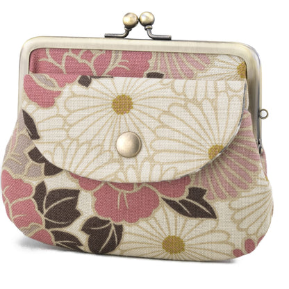 HOTVintage Floral Kiss Lock Coin Change Wallet Purses (Retro Flower - Pinkbeige) / Made in Japan Pouch for Women