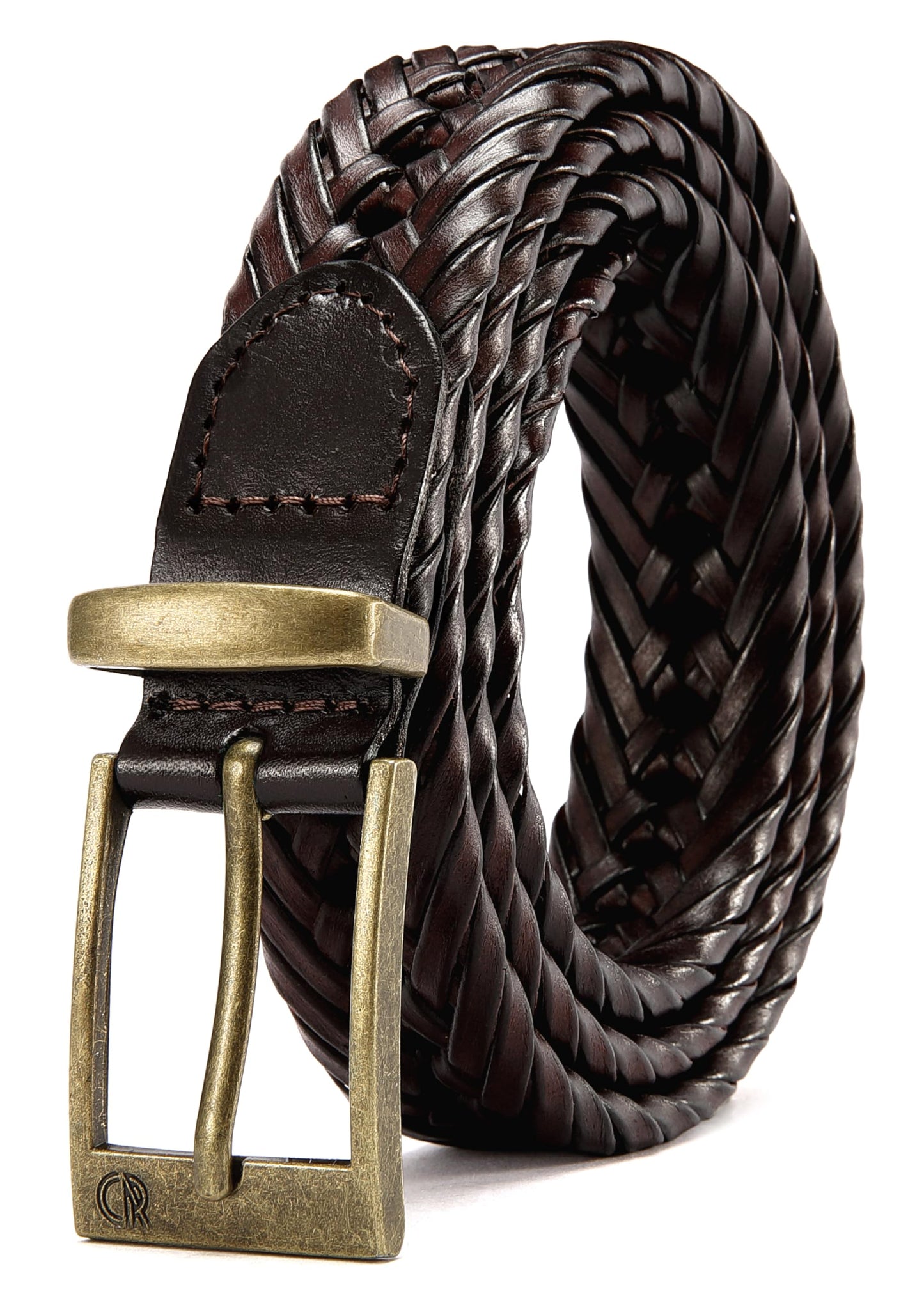 HOTCHAOREN Leather Braided Belts for Men - 1 1/8" Mens Casual Woven Leather Belt for Dress Pant