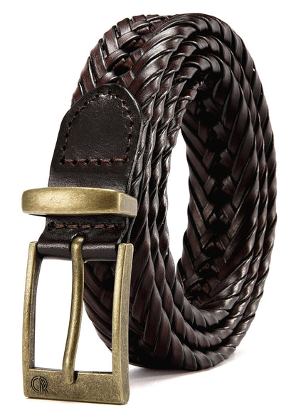 HOTCHAOREN Leather Braided Belts for Men - 1 1/8" Mens Casual Woven Leather Belt for Dress Pant