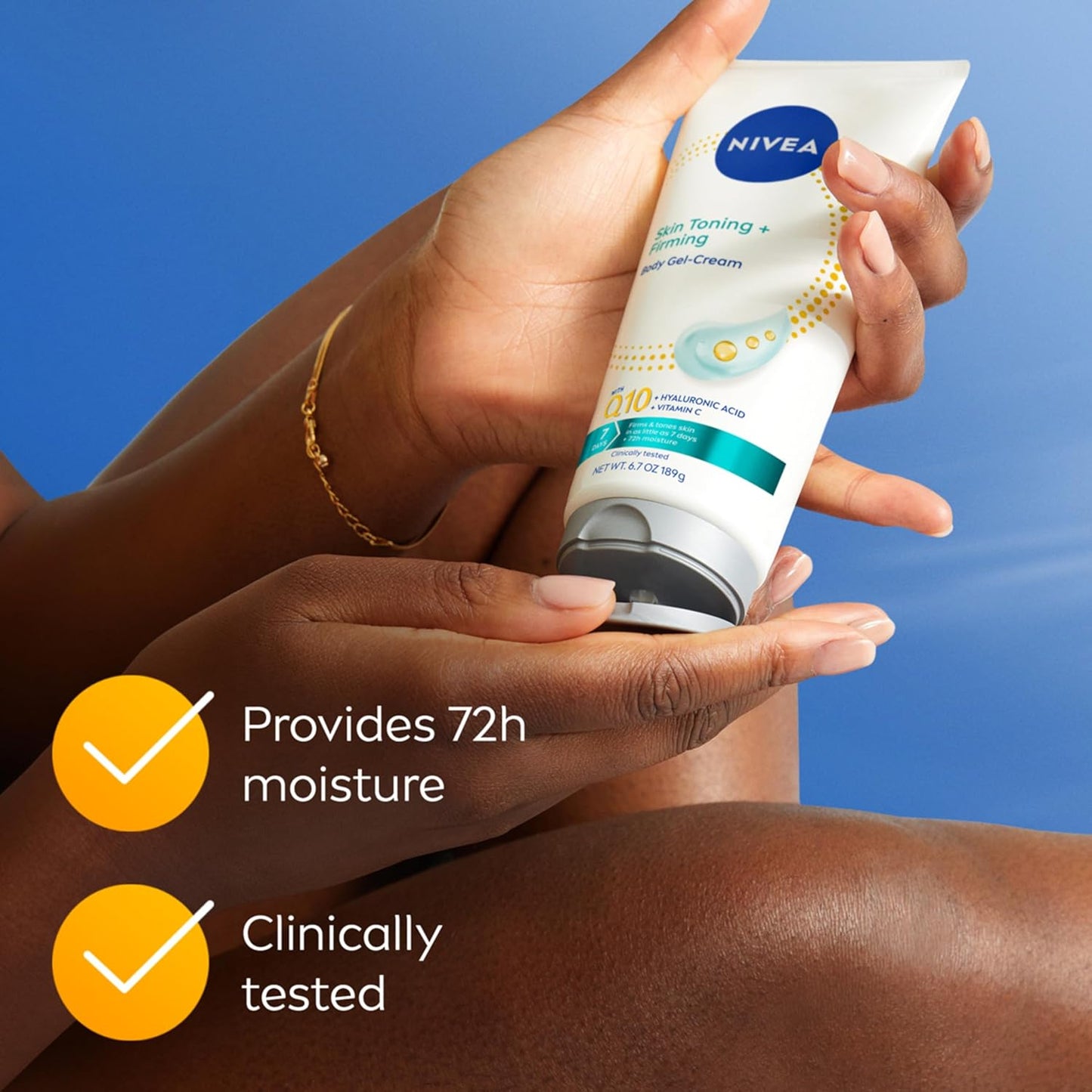 HOTNIVEA Skin Firming & Toning Body Gel Cream with Q10, Hyaluronic Acid and Vitamin C, Clinically Tested Skin Firming & Toning Cream, 72-Hour Moisture, 6.7 Oz Tube