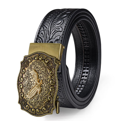HOTDubulle Designer Mens Belts, Sliding Automatic Buckle Ratchet Dress Belt TOP Genuine Leather Strap Gifts