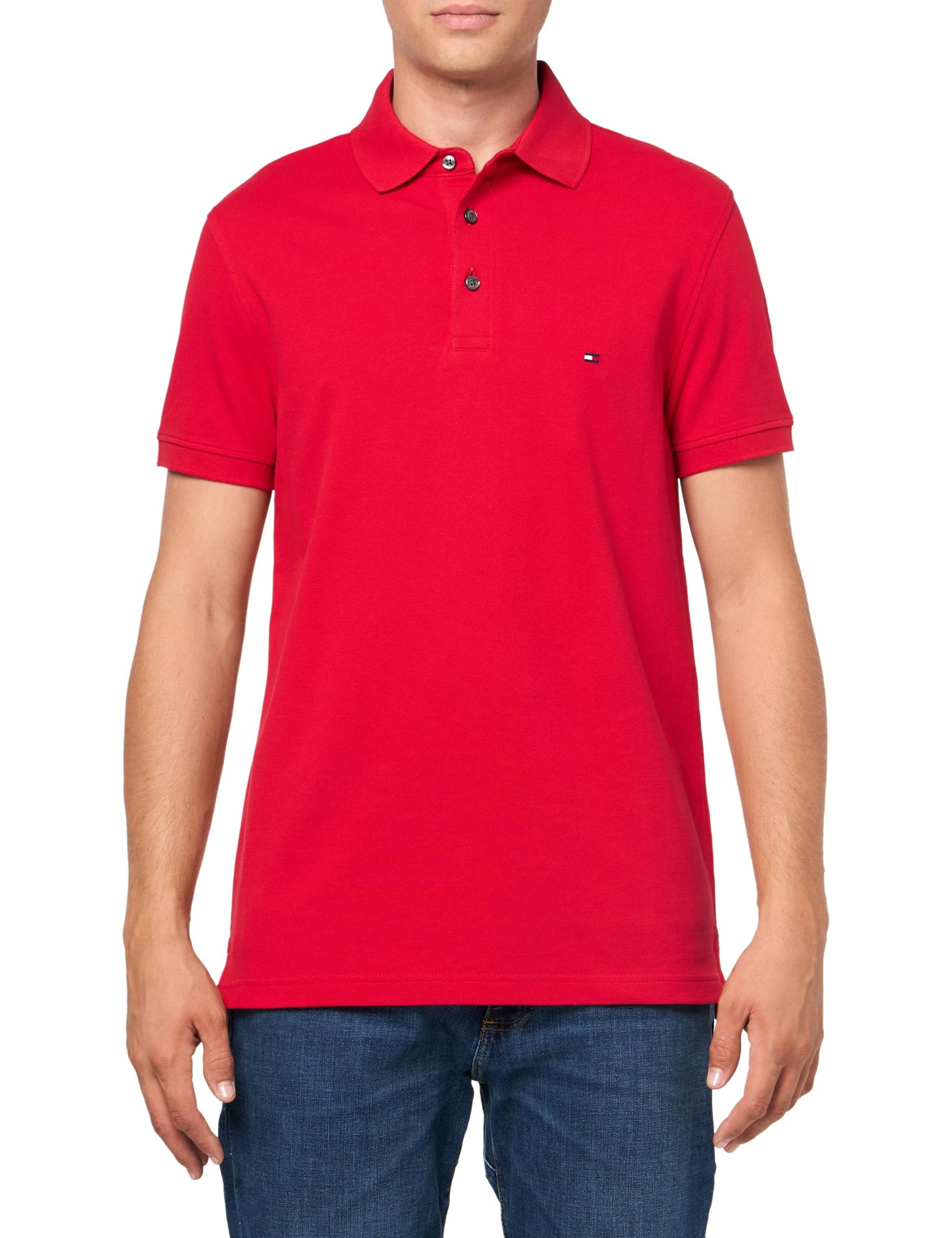 HOTTommy Hilfiger Men's Short Sleeve Polo Shirts in Slim Fit with Stretch and Organic Pique Cotton
