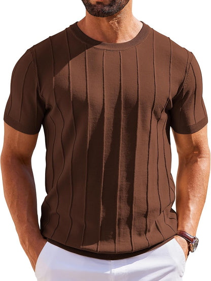 HOTCOOFANDY Men's T- Shirts Short Sleeve Knit Sweater Shirt Casual Crewneck Ribbed Pullover Tees