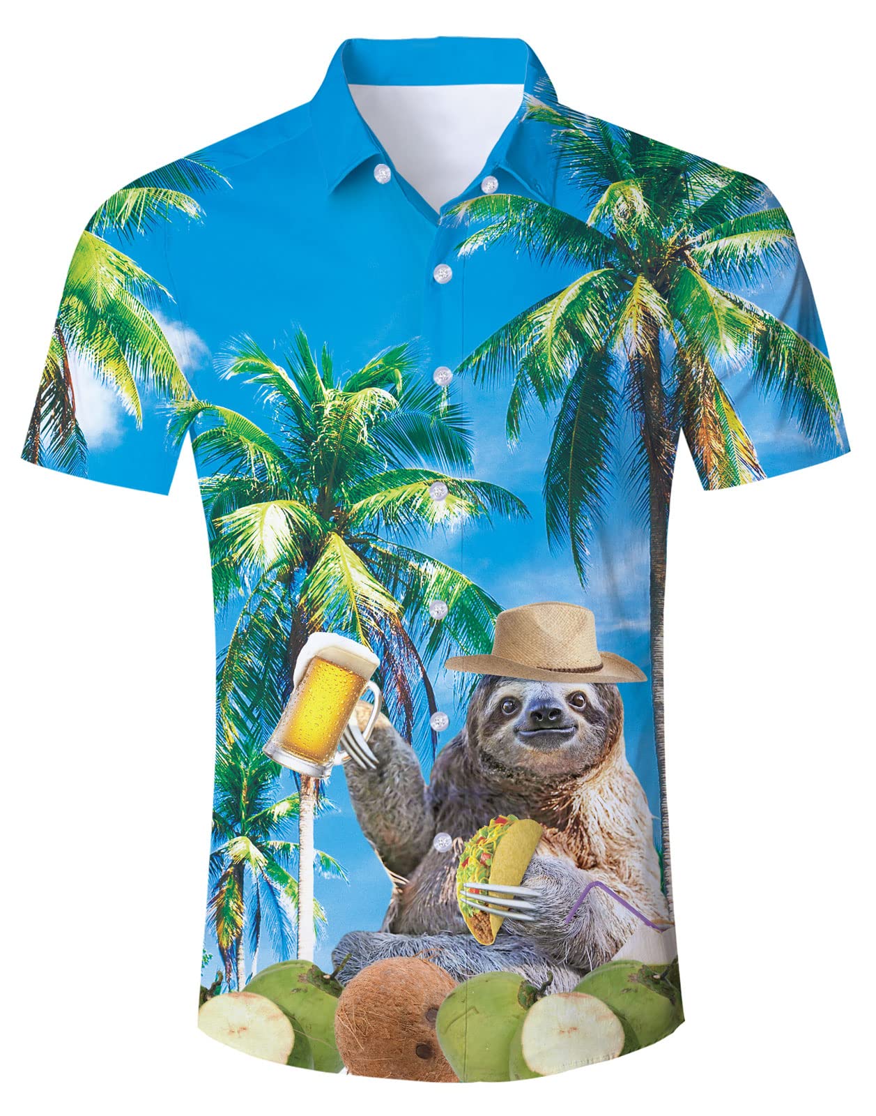 HOTFanient Mens Hawaiian Shirt Summer 3D Print Casual Short Sleeve Button Down Graphic Aloha Dress Shirts