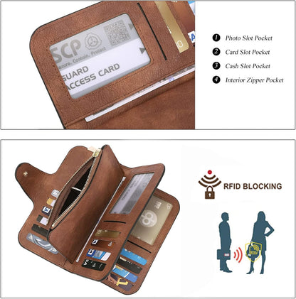 HOTCLUCI Wallet For Women PU Leather RFID Blocking Womens Wallet Bifold Card Holder with ID Window Gifts for Women Birthday