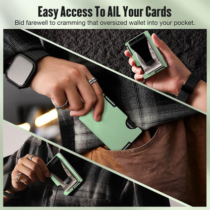 HOTWallet for Women, Minimalist Card Holder with Money Clip, Slim Metal Front Pocket Aluminum Wallet, Modern-Modular-Design, RFID Blocking, Green
