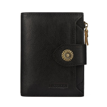 HOTRFID Wallet Women,Bifold Leather Womens Wallet,Compact Designer Carteras Para Mujer Card Holder with Removable ID Window(darkbrown)