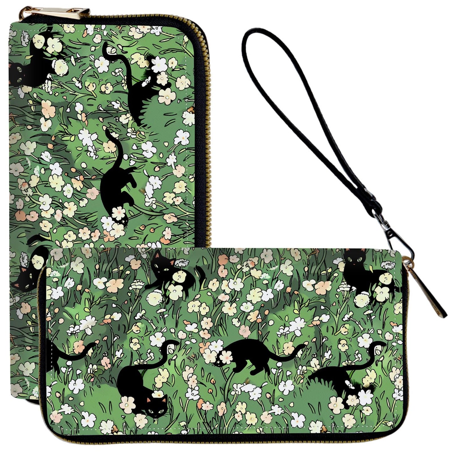 HOTLadies Wallet,Clutch Purses for Women Wallets Leather Credit Card Holder for Women Wristlet Slim Small Cute with Zipper,Thin RFID Blocking with Wrist Strap,Glitter Dragonfly Moon