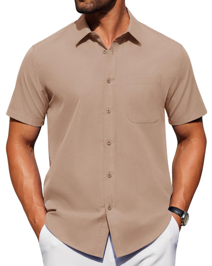 HOTAlimens & Gentle Men's Short Sleeve Dress Shirts Wrinkle Free Untucked Casual Button Down Shirt