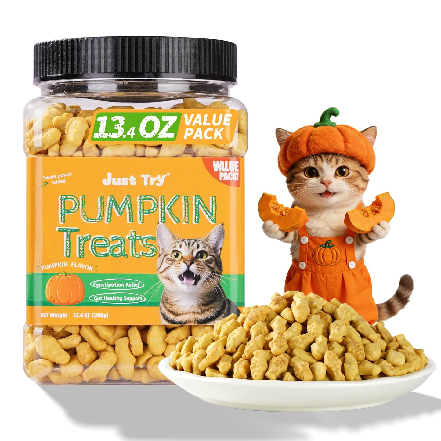 HOTJust Try Cat Treats for Indoor Cats Hairball Control Natural Salmon Healthy Cat Grass Treats Kitten Snacks Training Biscuits Catnip for Cats Dental Care 13.4 OZ