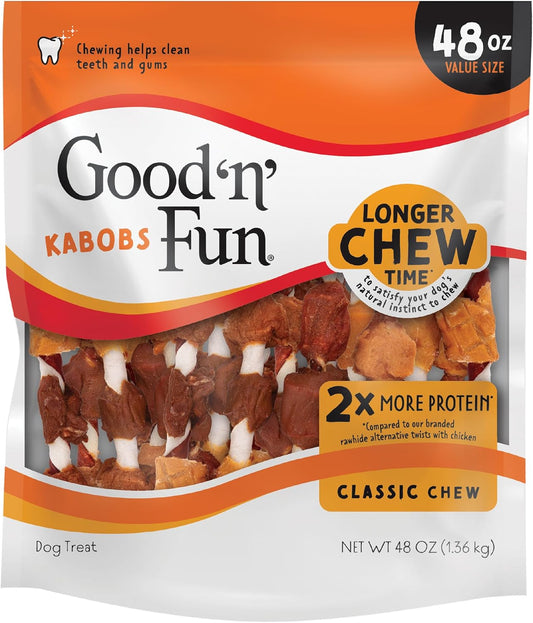 HOTGood 'n' Fun Kabobs Long-Lasting Dog Treat Made With Real Protein, 48 oz | Premium Chicken, Pork and Beef Hide Chew, Supports Dental Health and Mental Stimulation, For Adult Dogs