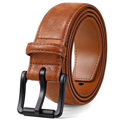 HOTJASGOOD TSA Approved Belt For Men Metal Free Hypoallergenic Vintage Leather Belt,Nickel Free Belt for Jeans with Black Buckle