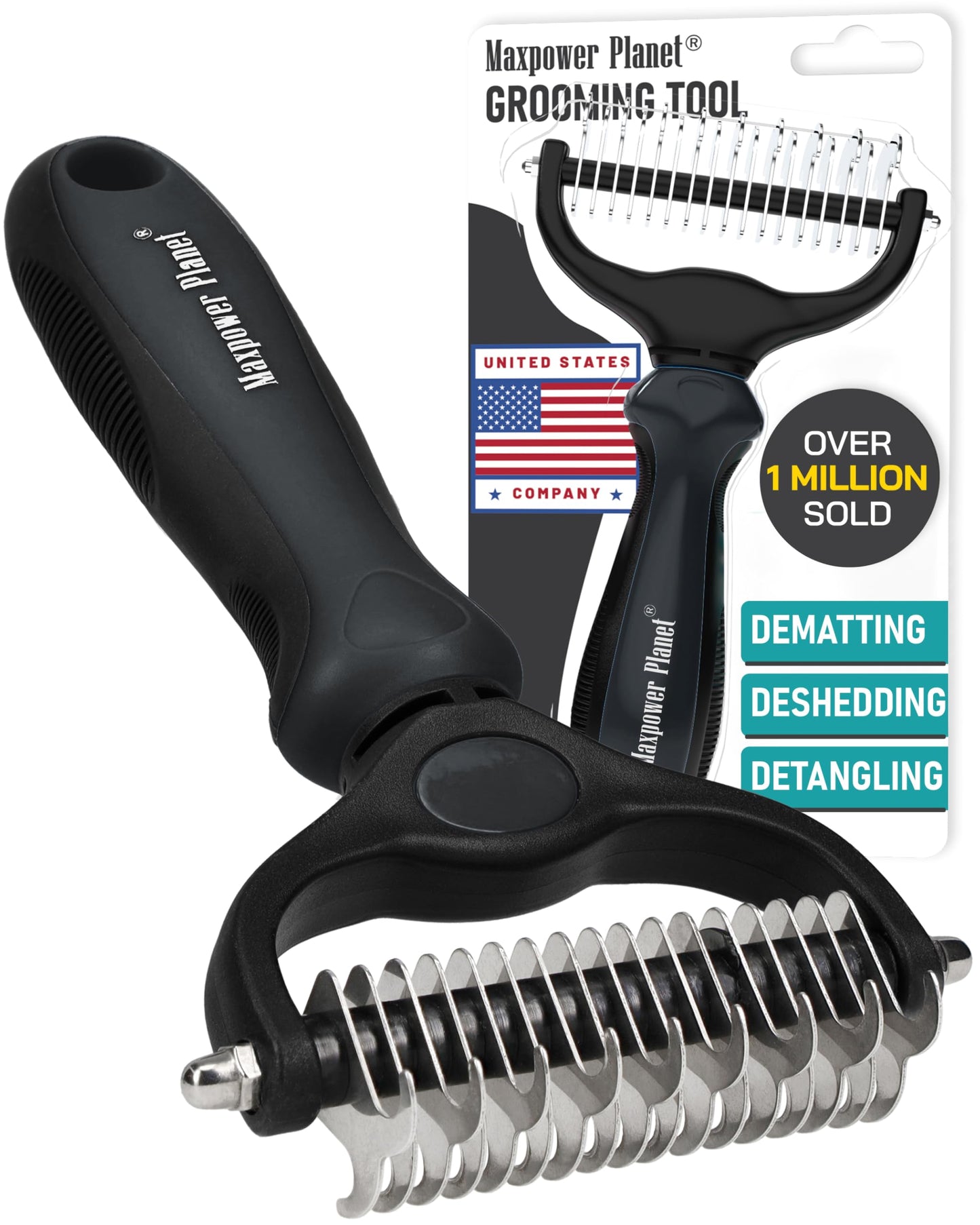 HOTMaxpower Planet Original Pet Grooming Rake - Double-Sided Deshedding Dematting Tool, Undercoat Rake for Dogs & Cats, Extra-Wide Dog Grooming Brush & Deshedder Comb for Long Hair, Reduces Shedding 95%