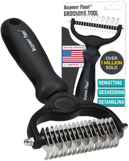 HOTMaxpower Planet Original Pet Grooming Rake - Double-Sided Deshedding Dematting Tool, Undercoat Rake for Dogs & Cats, Extra-Wide Dog Grooming Brush & Deshedder Comb for Long Hair, Reduces Shedding 95%