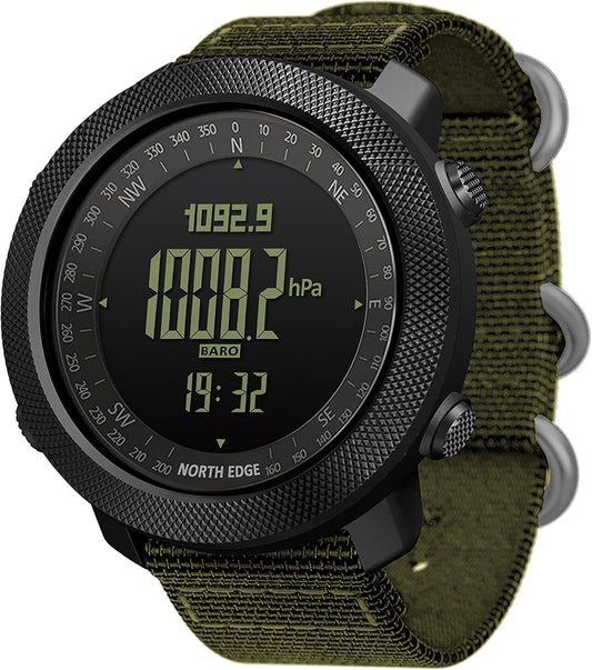 HOTNorth Edge Apache Tactical Sports Watches for Men , Outdoor Survival Military Compass Rock Solid Digital Watches with Durable Band, Steps Tracker Pedometer Calories (Green)…