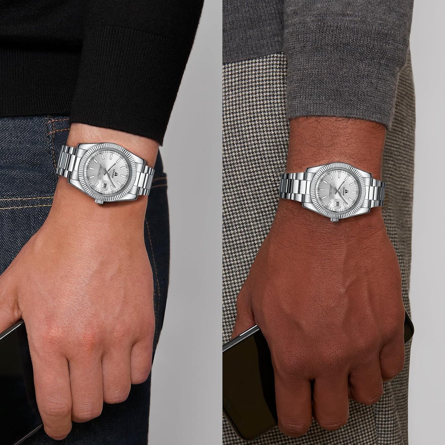 HOTLN LENQIN Mens Watches Waterproof Stainless Steel Watch for Men Analog Quartz Fashion Business Designer Wristwatch