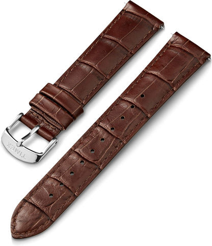 HOTTimex 20mm Genuine Leather Strap – Dark Brown with Silver-Tone Buckle