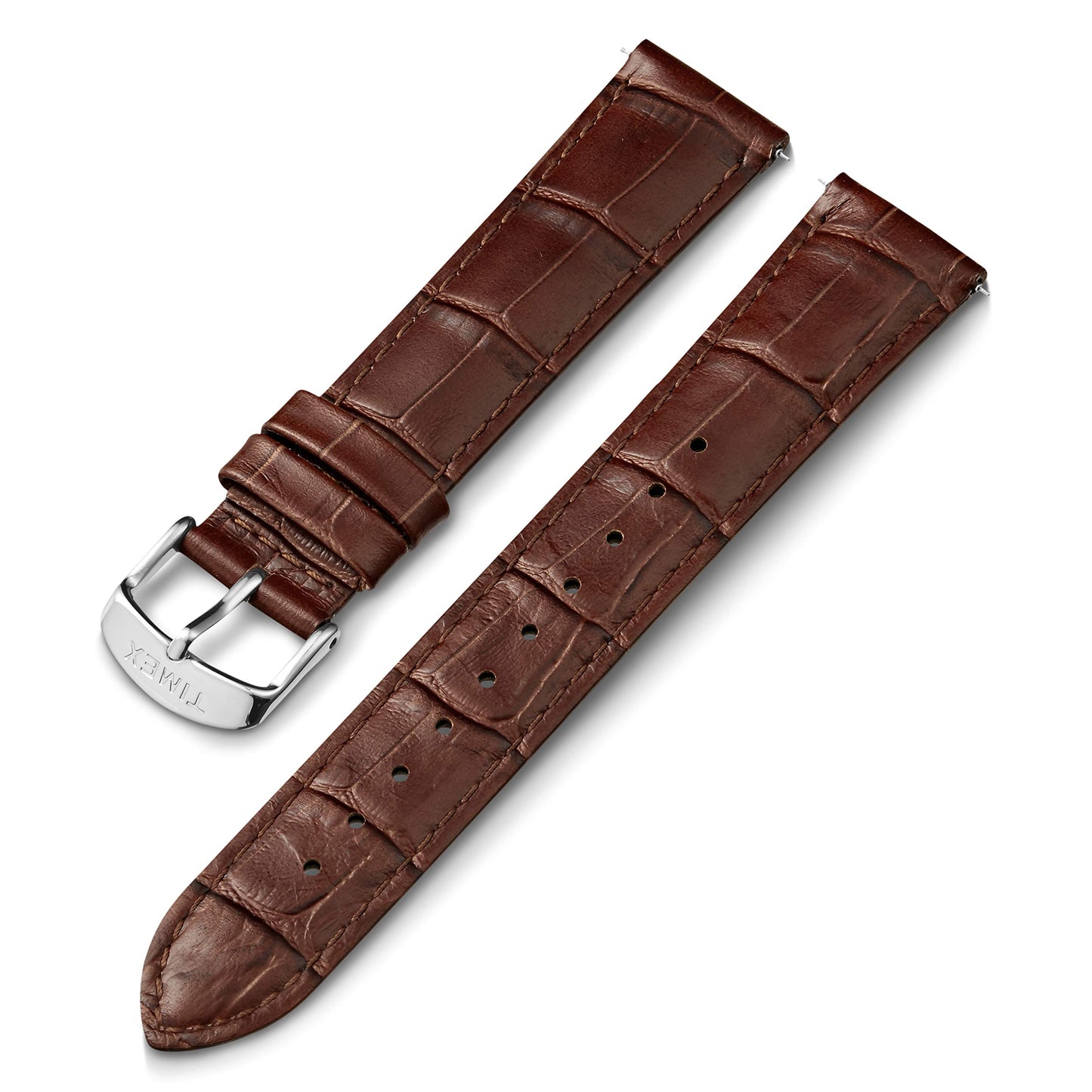 HOTTimex 20mm Genuine Leather Strap – Dark Brown with Silver-Tone Buckle