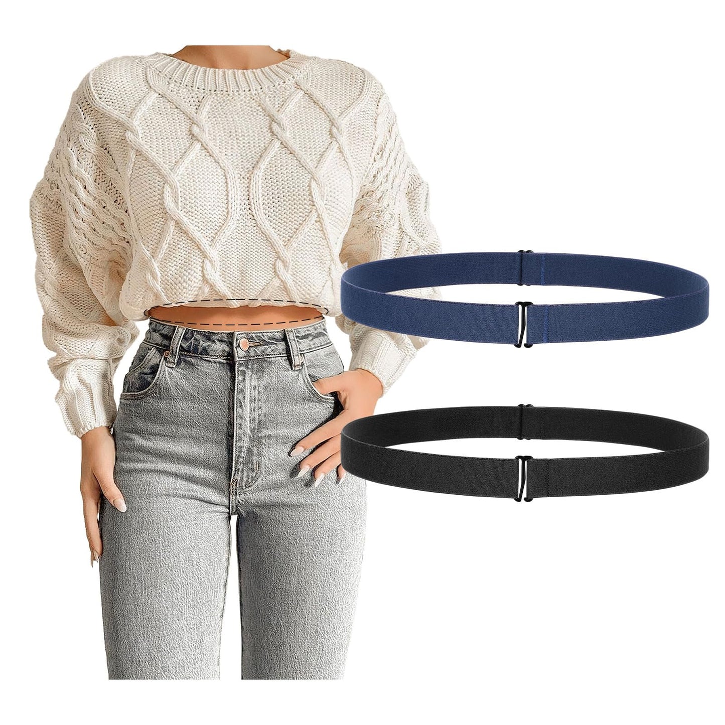 HOTJASGOOD Crop Top Tuck Waist Band Adjustable Band Tucking Sweaters Shirts Elastic Stretch Belts for Women Change Style of Tops