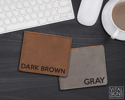 HOTAlterd Industries Wallet Personalized - Custom Engraved Bifold Leather Wallets Minimalist for Men Monogrammed Initals Monogram Gifts for Him (Wallet/Keychain Combo, Stacked Monogram, Gray)