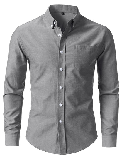 HOTLucMatton Men's Lightweight Oxford Long Sleeve Button Down Shirt Business Casual Slim fit Dress Shirts with Pocket