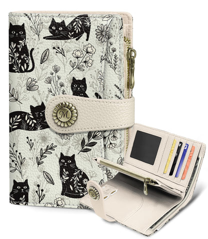 HOTGoth Black Cat Wallet Women RFID Skull Passport Credit Card Holder | Travel billfold, Zipper Coin Pocket, PU Leather, Clutch, Cash Purse, 1 ID Window, Ticket, Pen Holder, Gift for Ladies Girls