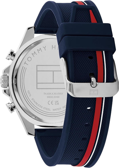 HOTTommy Hilfiger Men's Multifunction Quartz Watch – 46mm Stainless Steel Case, Racing-Inspired Design, 5 ATM Water Resistant, Elegant Modern Timepiece, Gift for Him