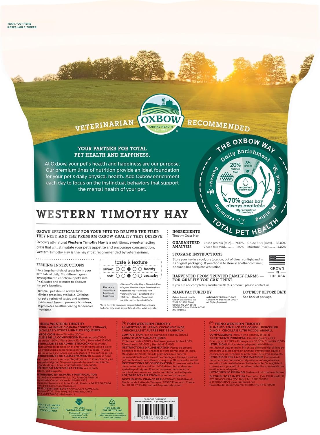 HOTOxbow Western Timothy Hay, Rabbit & Guinea Pig Hay, High Fiber, USA, 90 oz | Oxbow Timothy Hay, Bunny Hay For Rabbits, Guinea Pigs, Bunnies and Chinchillas, Hand-Sorted, De-Dusted, Made in USA