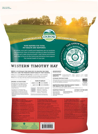 HOTOxbow Western Timothy Hay, Rabbit & Guinea Pig Hay, High Fiber, USA, 90 oz | Oxbow Timothy Hay, Bunny Hay For Rabbits, Guinea Pigs, Bunnies and Chinchillas, Hand-Sorted, De-Dusted, Made in USA