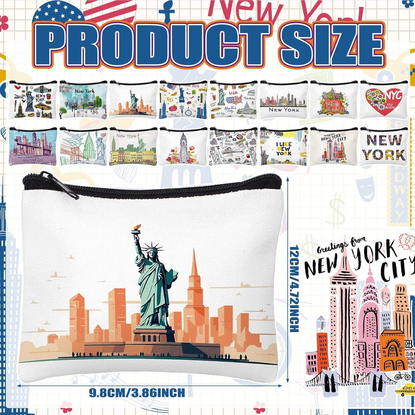 HOTDansydaisy 32 Pcs New York Souvenirs New York Gifts USA Souvenirs Small Canvas Coin Purse Cute Change Purse Zipper Coin Pouch Mini Coin Bag Tiny Pouch for Women Traveler Birthday Gifts